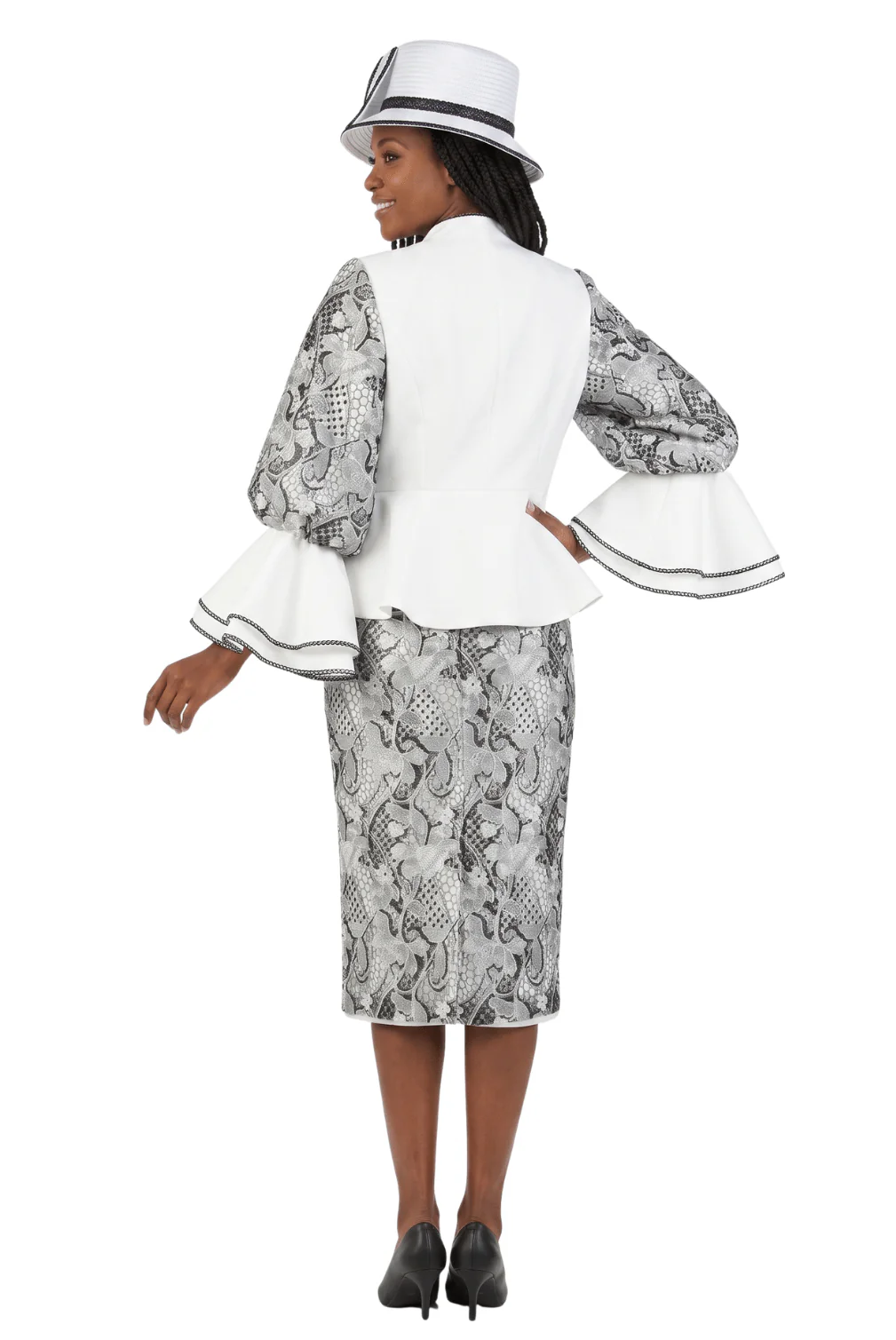 3pc Two-tone Lace Accent Peplum Skt Suit-Plus - Image 2