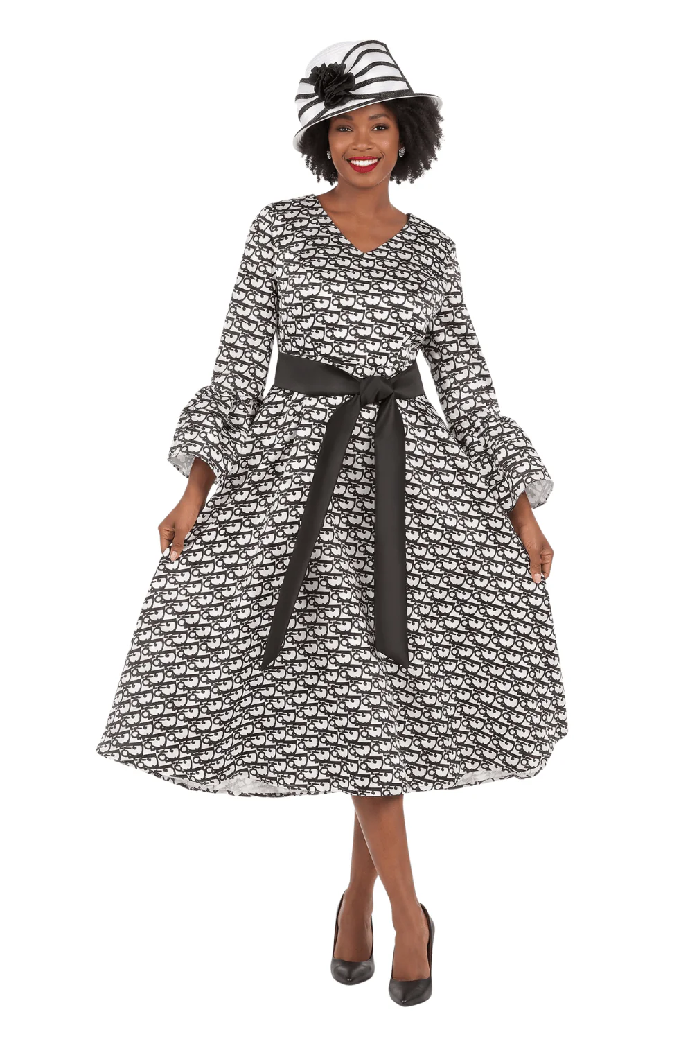 A-line Prt Dress in Silky Twill w/ Belt-Plus