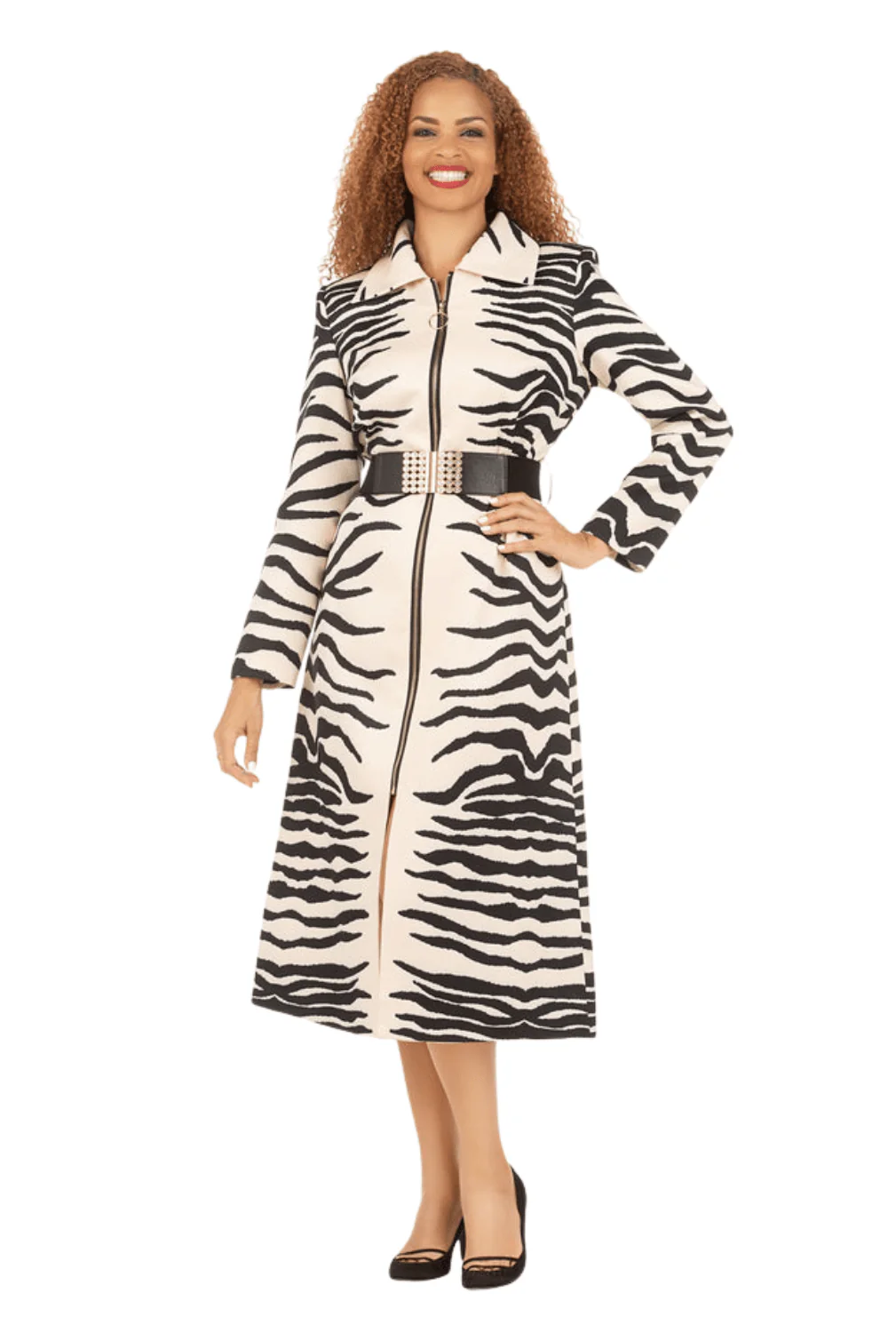 Abstract Print Coat Dress w/ Belt