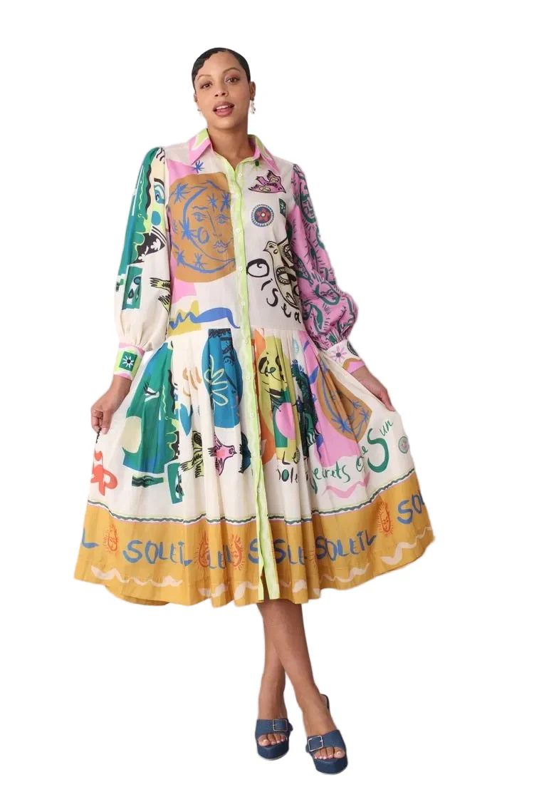 Artistic Print Shirt Dress -82425