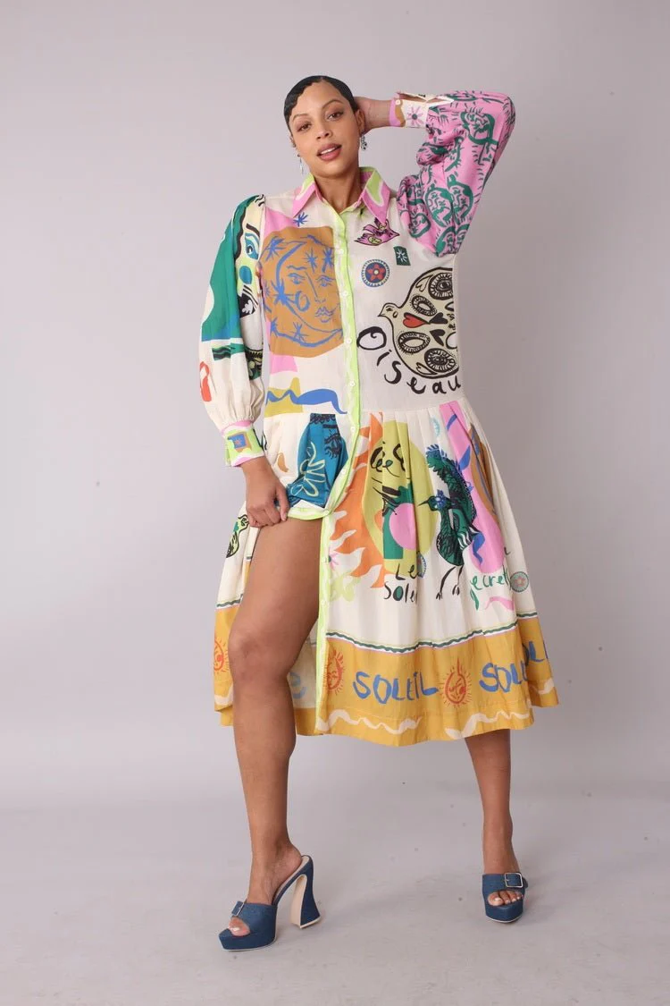 Artistic Print Shirt Dress -82425 - Image 6