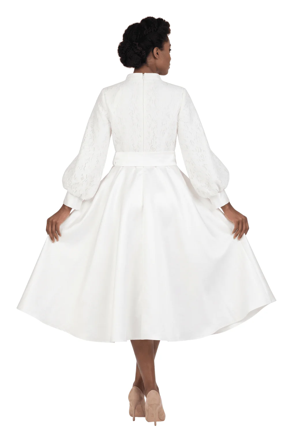 Balloon Slv Lace&Twill A-line Drs w/ Belt-Plus - Image 2
