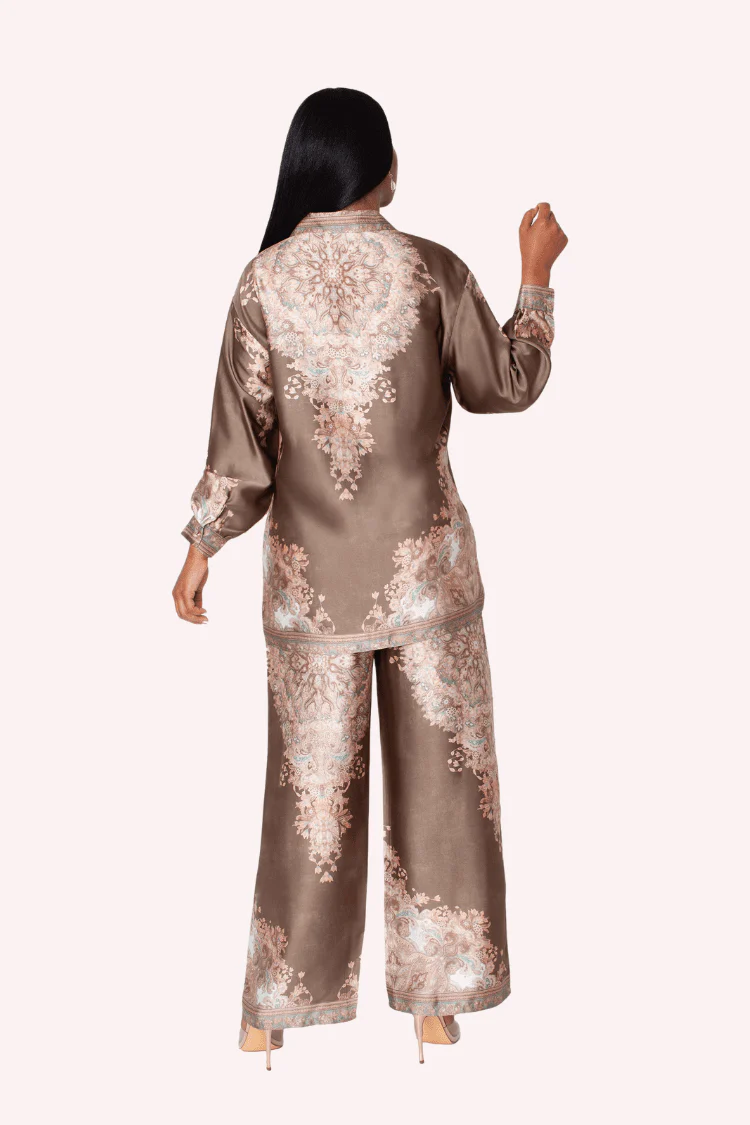 Baroque Print Satin Pant Set -82895 - Image 4