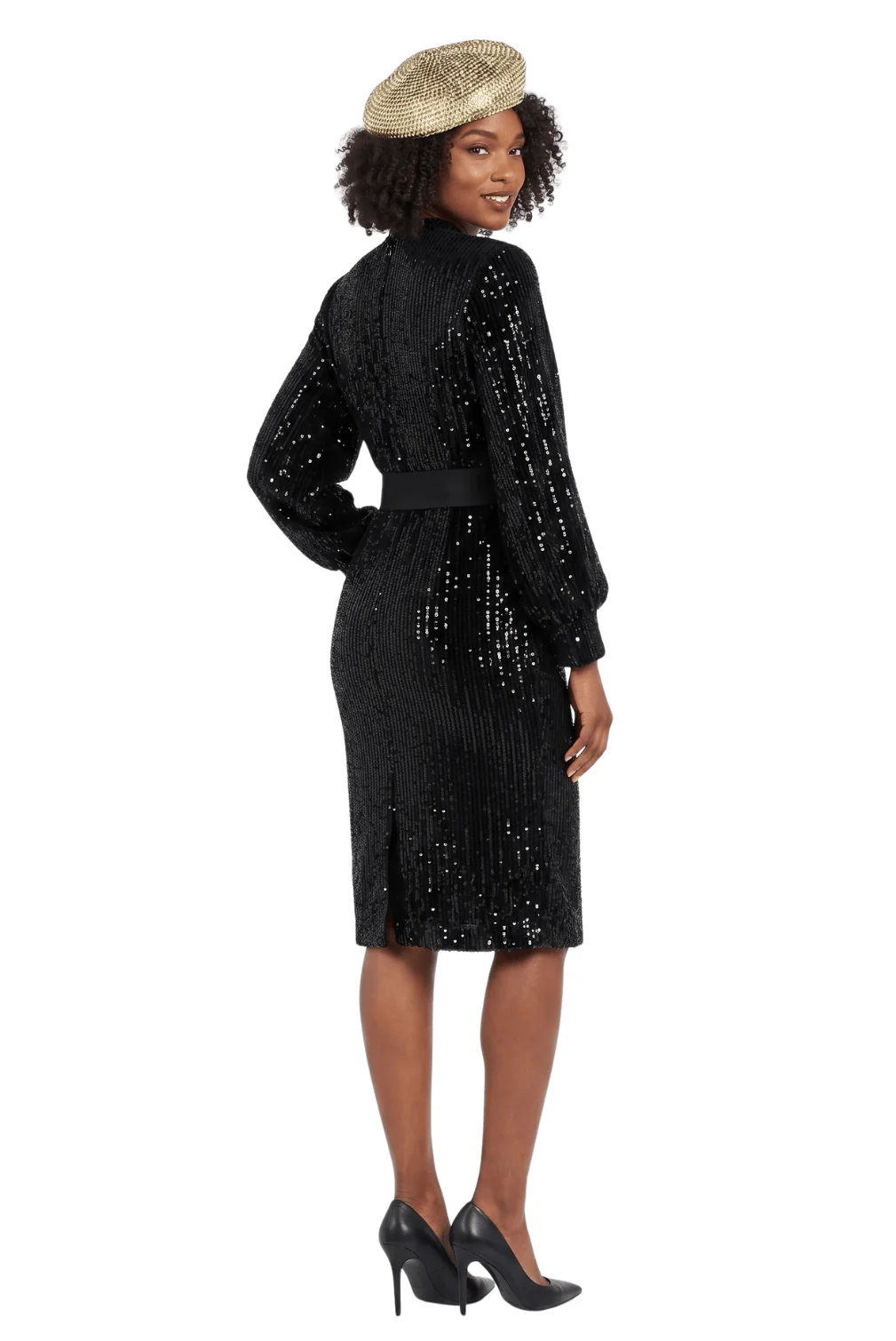 Belted Balloon Slv Shift Drs in Seq Velvet-Plus - Image 2