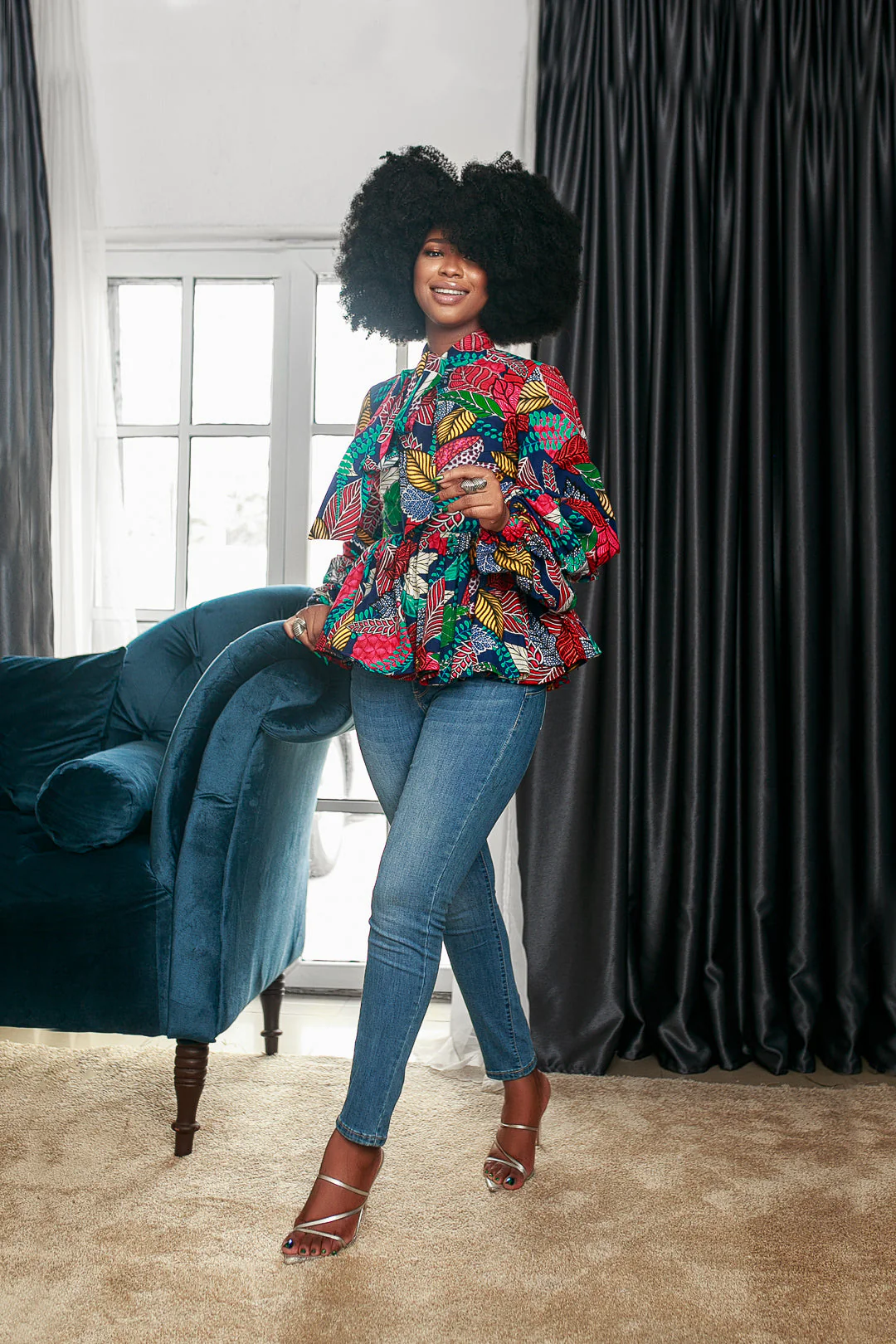 BIBI AFRICAN PRINT PUFF SLEEVE TOP [MULTICOLOR] - Image 5