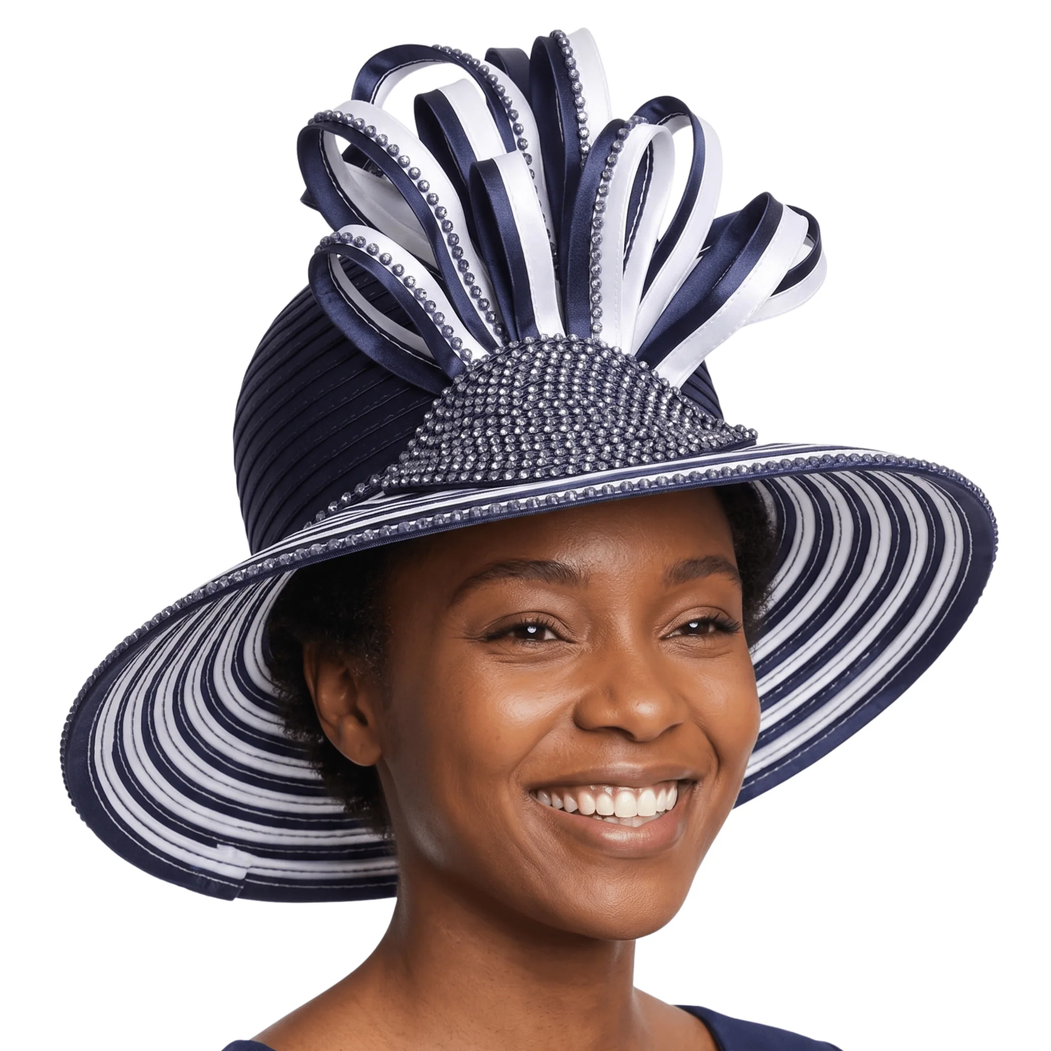 Big Brim Two-tone Hat w/ Rhst and Bouquet Decor - Image 2