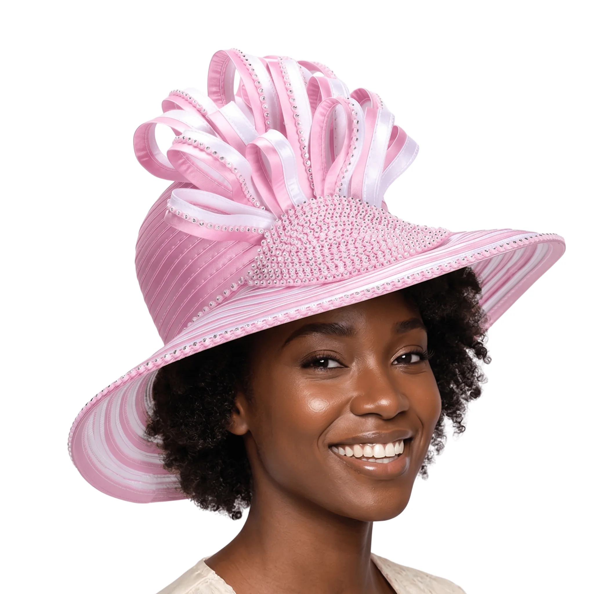 Big Brim Two-tone Hat w/ Rhst and Bouquet Decor - Image 3