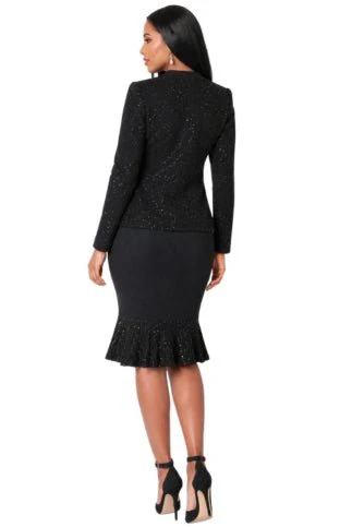 Black Rhinestone Knit Jacket & Skirt Set - 7326 - Image 2