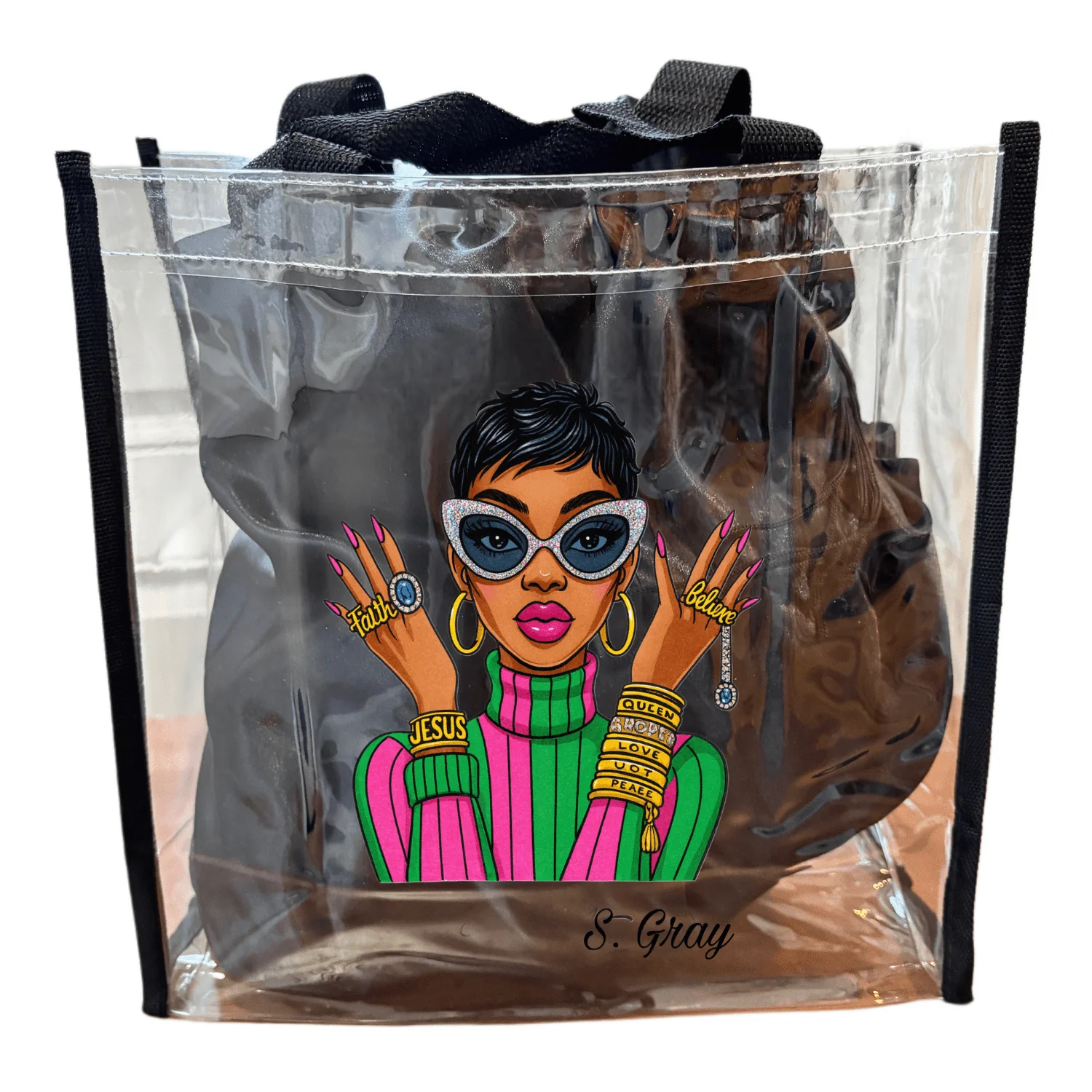 Blessed & Bold Pink and Green Clear Tote