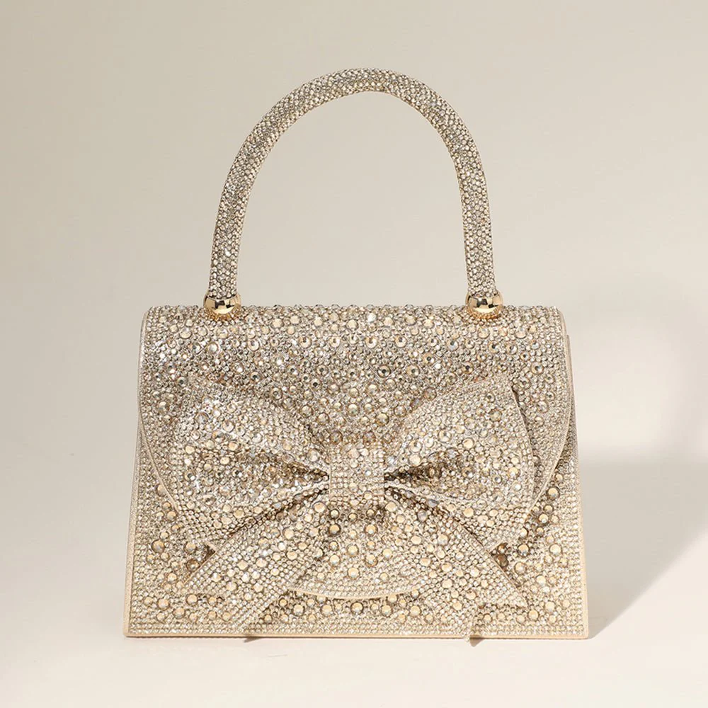 Bling Studded Bow Accented Top Handle Evening Hand Bag / Crossbody Bag - Image 5