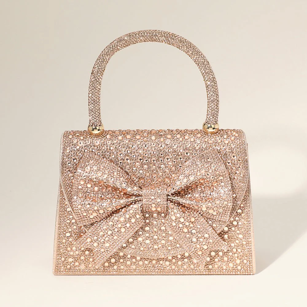 Bling Studded Bow Accented Top Handle Evening Hand Bag / Crossbody Bag - Image 2