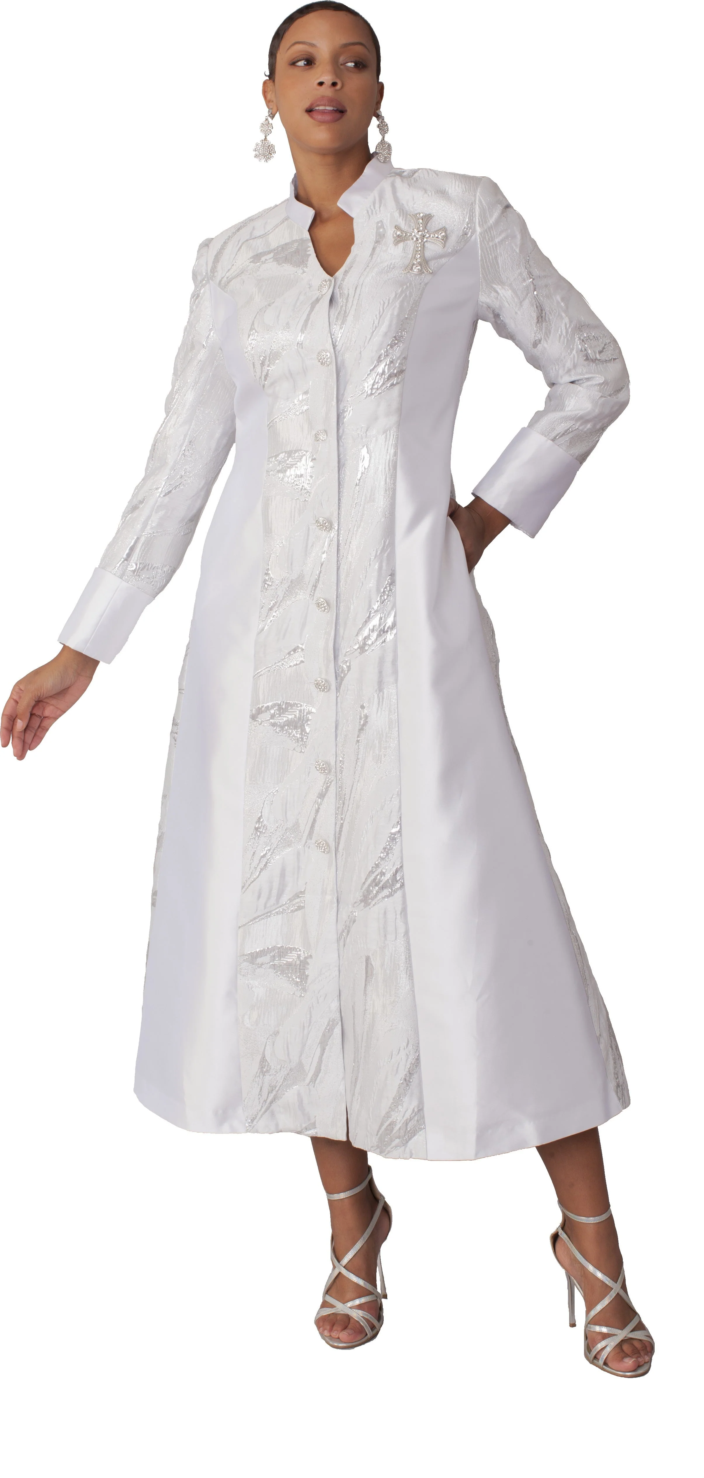 Brocade Clergy Robe with Cross Brooch for Women – 4821 - Image 5