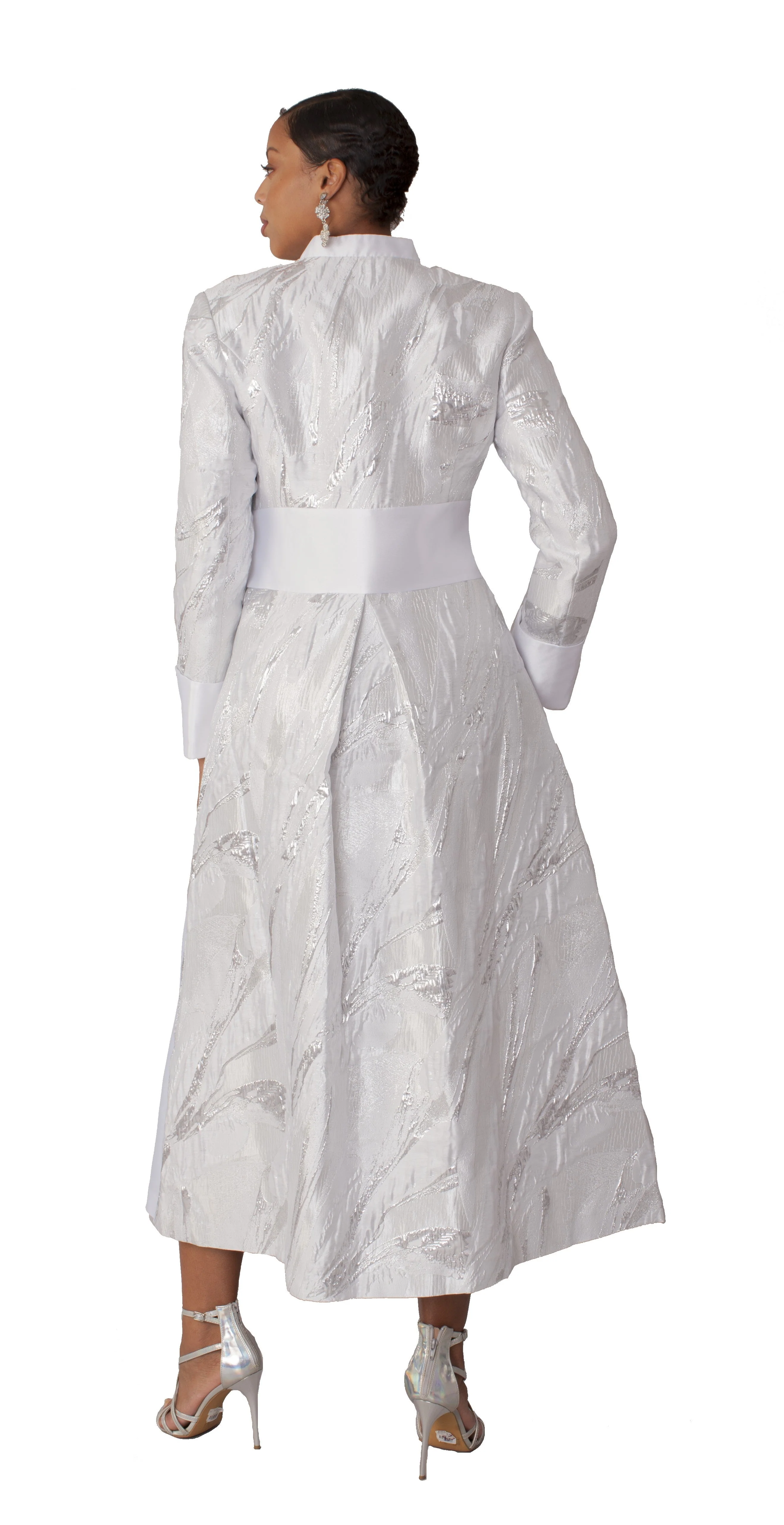Brocade Clergy Robe with Cross Brooch for Women – 4821 - Image 6