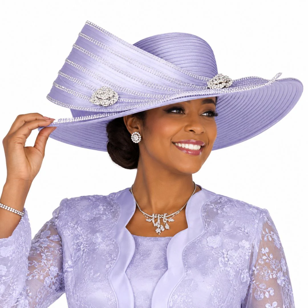 Champagne Italy Multi-Tiered Wide Brim Church Hat with Rhinestone Accents H6260