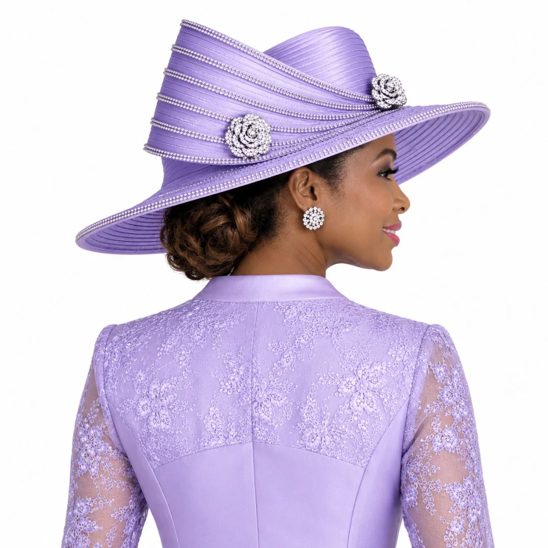 Champagne Italy Multi-Tiered Wide Brim Church Hat with Rhinestone Accents H6260 - Image 2