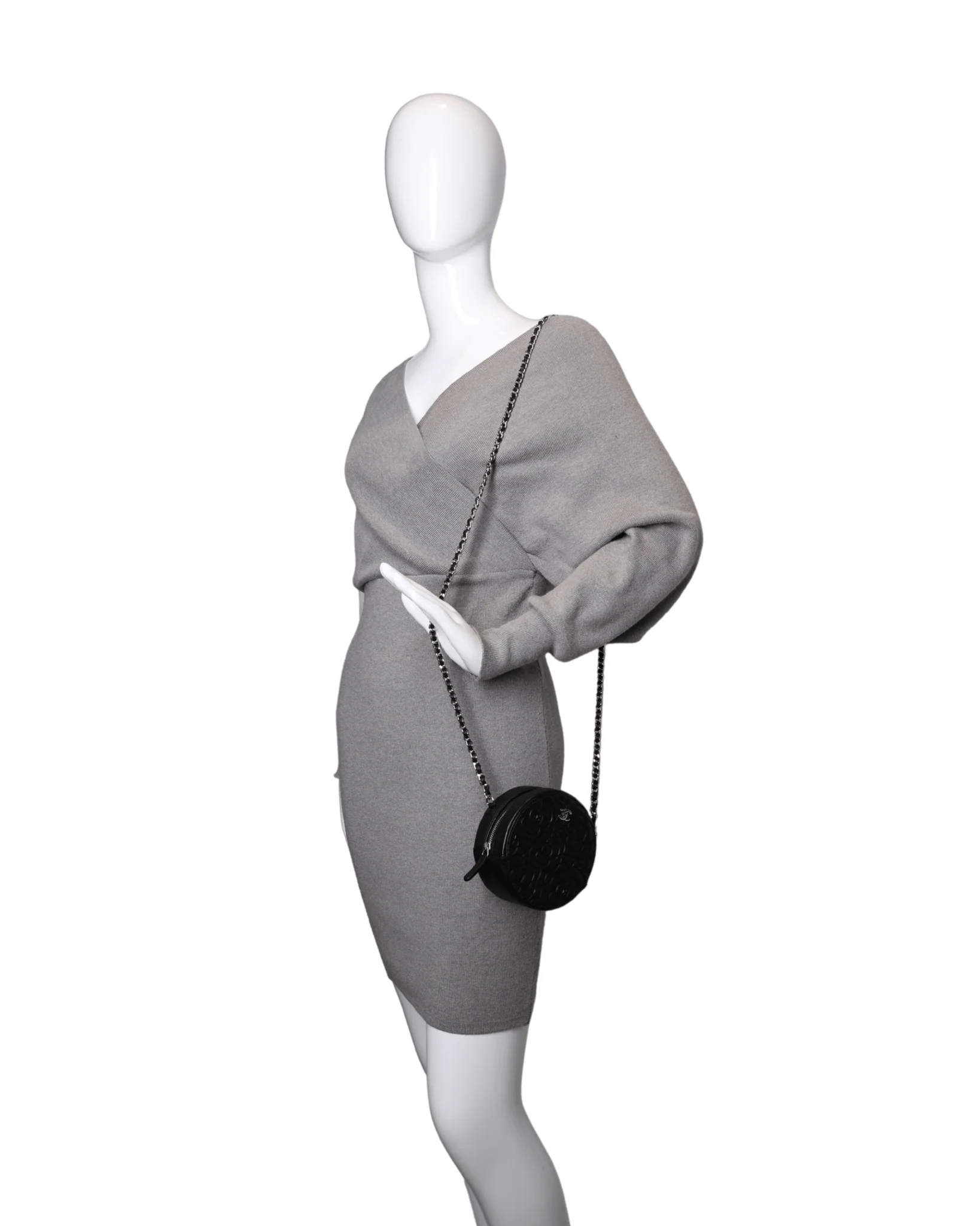 Chanel - Camellia Embossed Coin Purse Black Lambskin Silver Hardware (Pre-Owned) - Image 2