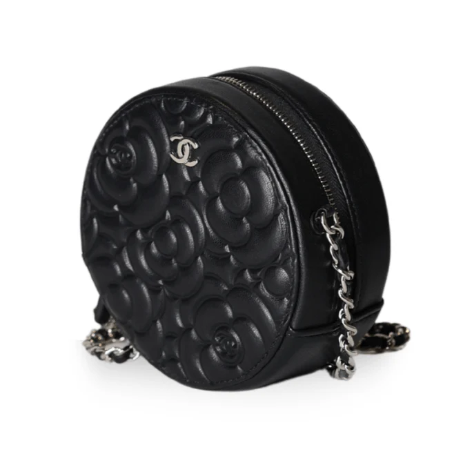 Chanel - Camellia Embossed Coin Purse Black Lambskin Silver Hardware (Pre-Owned) - Image 3