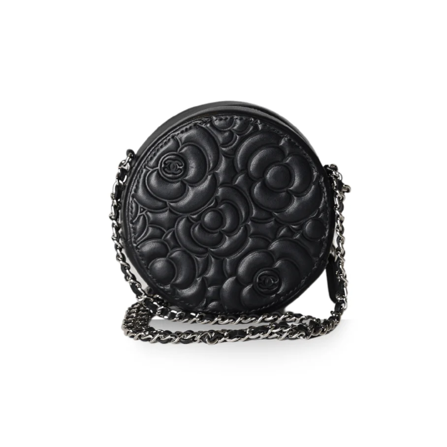 Chanel - Camellia Embossed Coin Purse Black Lambskin Silver Hardware (Pre-Owned) - Image 4