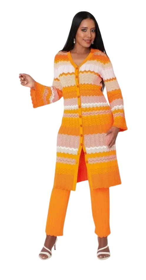 Chevron Knit Dress & Pant Set - 51013