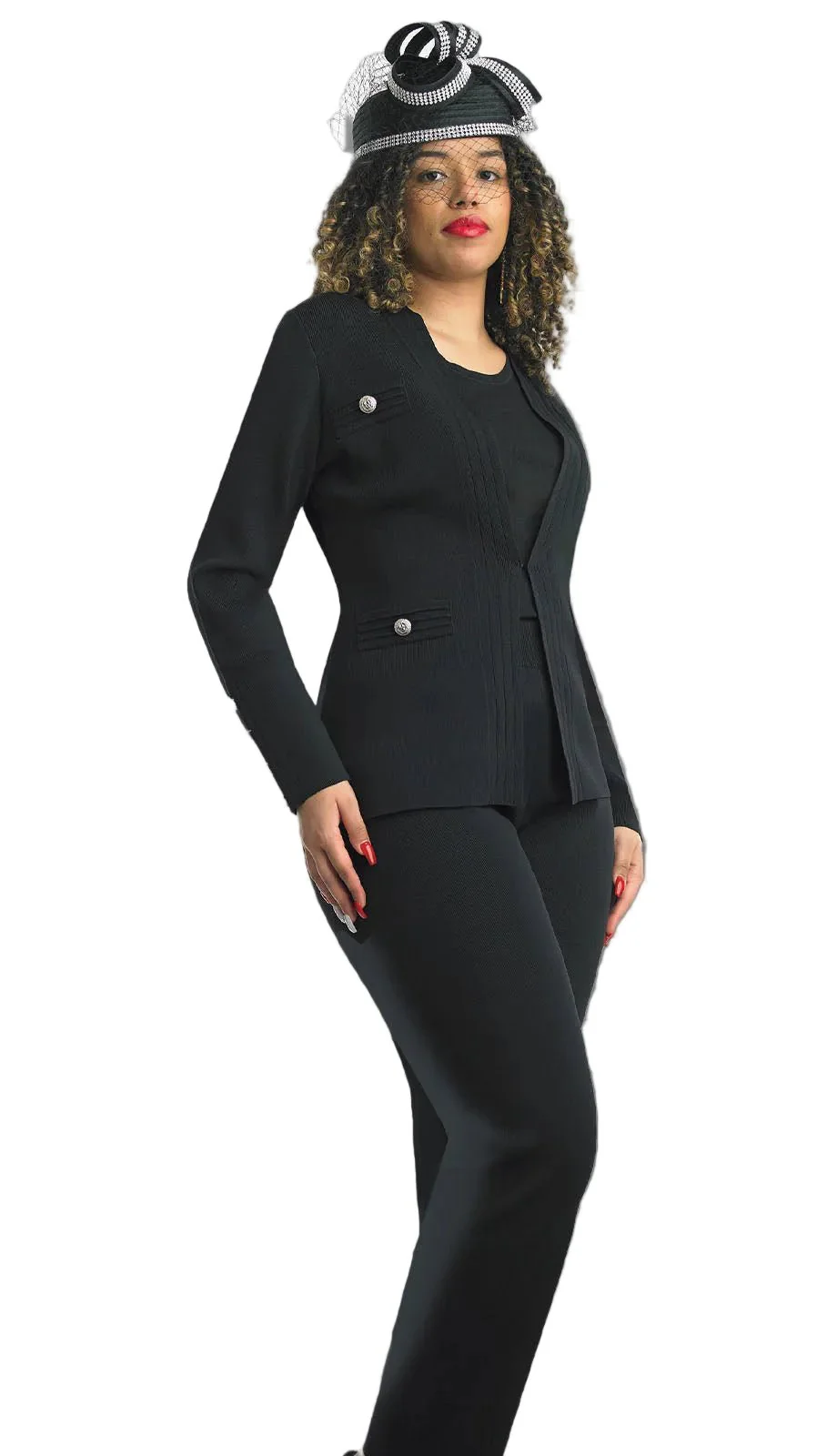 "Chic and Contemporary Women's Two-Piece Knit Set with Silver Details" by Lily & Taylor