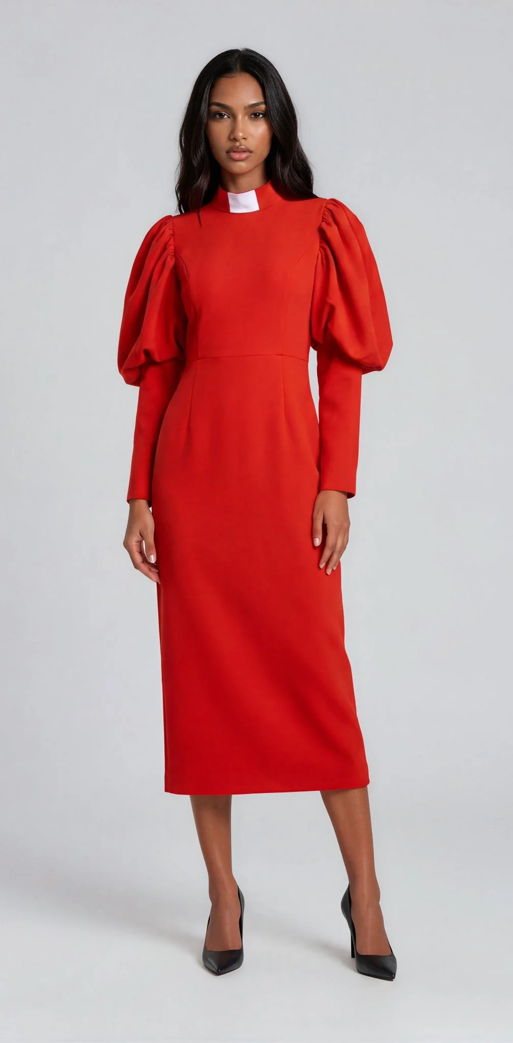 Clergy Dress with Puff Sleeves and Classic Collar- 4813 - Image 31