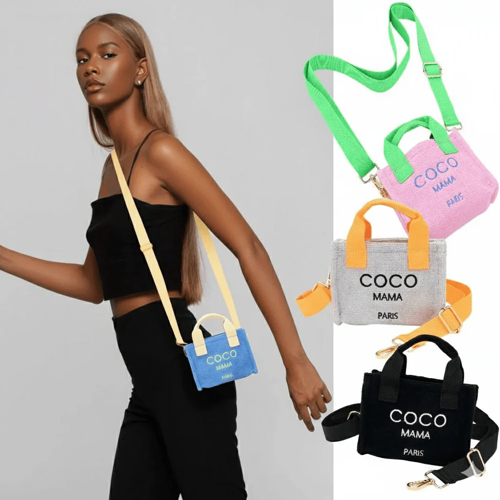 COCO MAMA Message Pointed Terry Cloth Mini Tote Bag / Crossbody Bag - Image 2