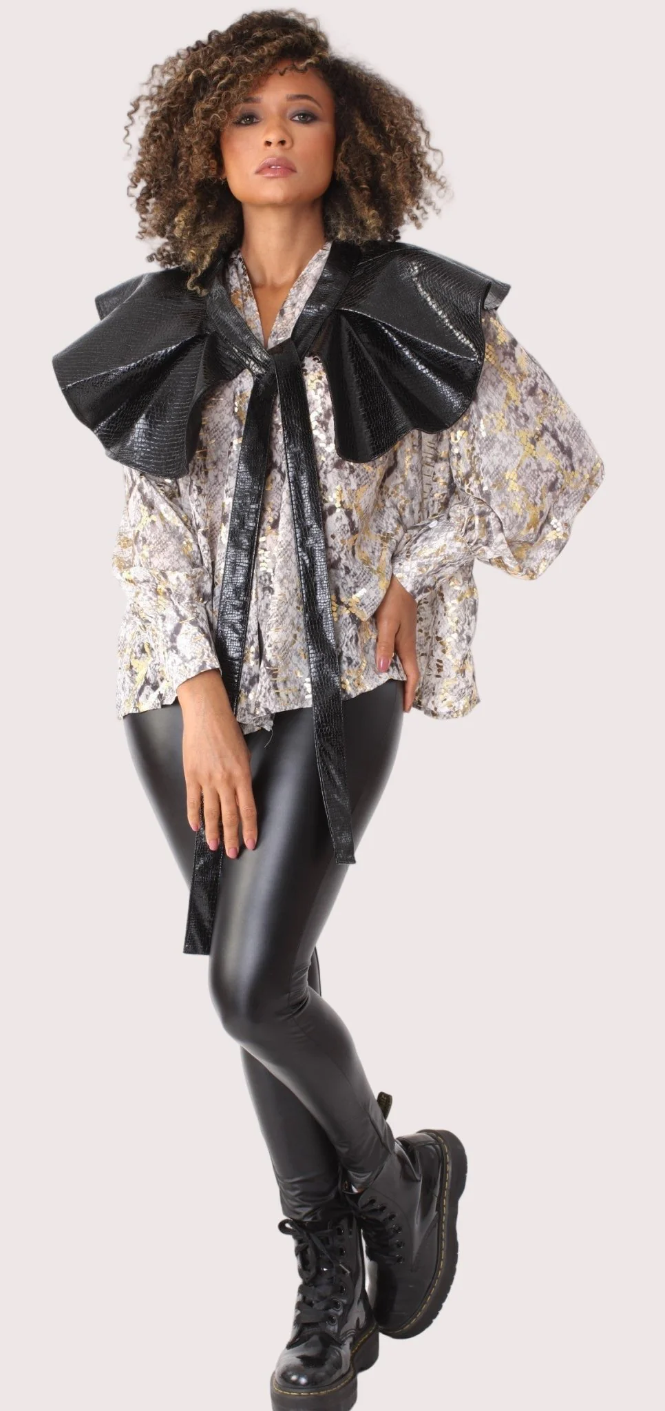 Convertible Blouse with Leather Accent -81882 - Image 2