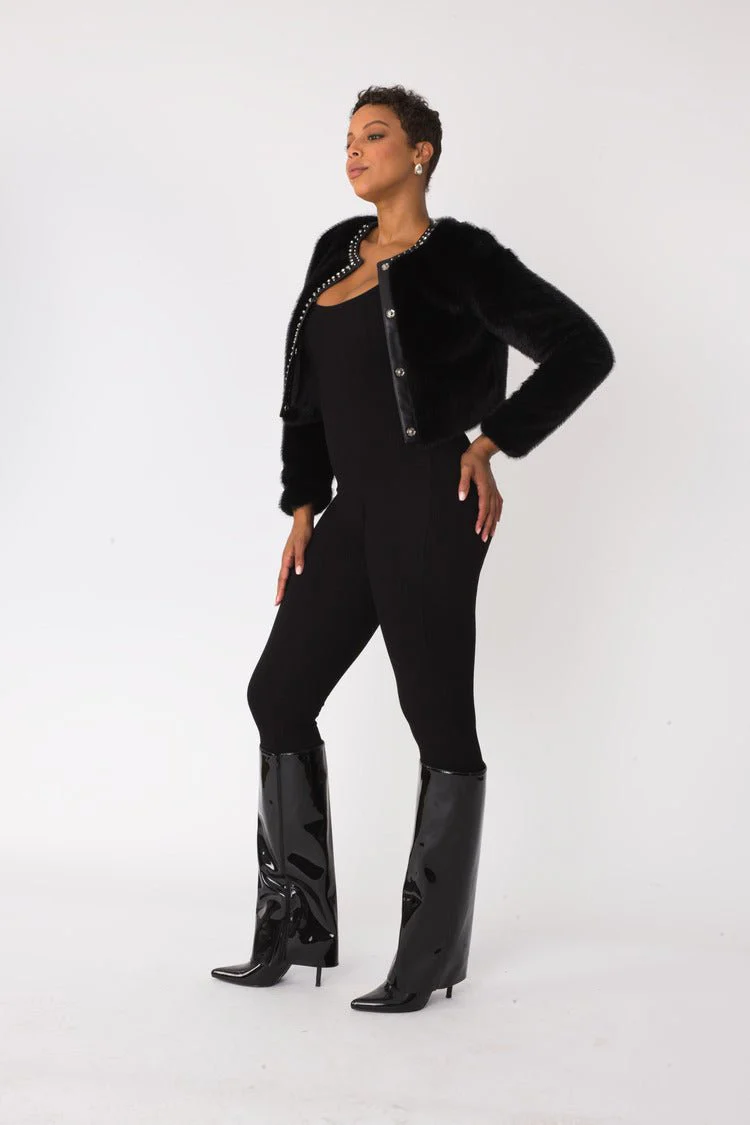 Cropped Rhinestone-Trimmed Fur Jacket -82652 - Image 3