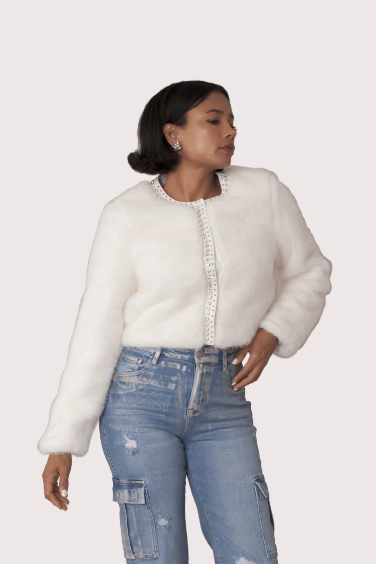 Cropped Rhinestone-Trimmed Fur Jacket -82652 - Image 6