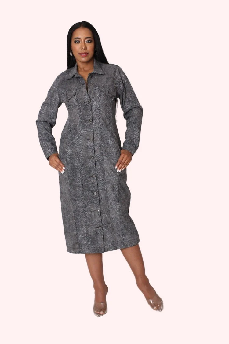 Crystal Embellished Denim Midi Dress - 82680
