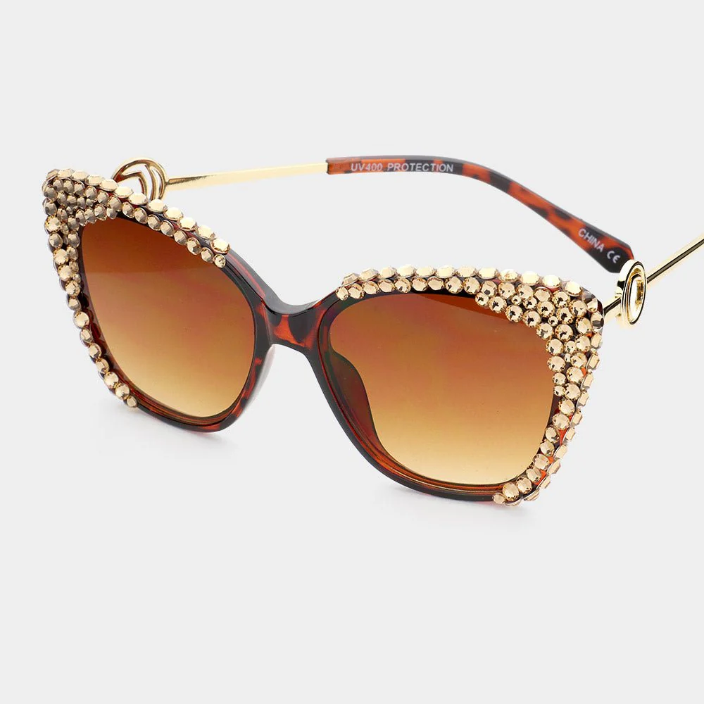 Crystal Embellished Detail Cat Eye Sunglasses - Image 3