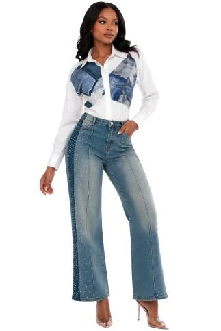 Crystal Side Panel Wide Leg Jeans - 83028 - Image 2
