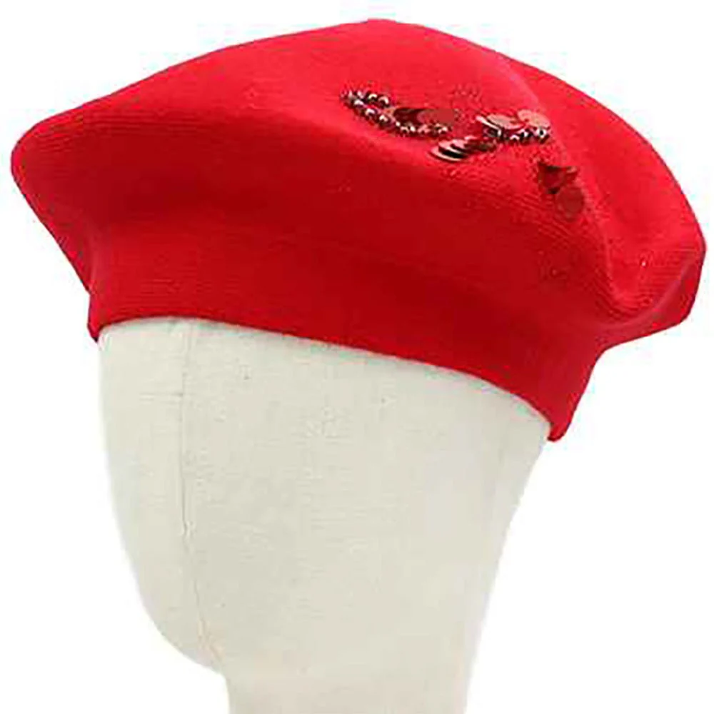 Decorative Sequin Rhinestone Embellished Winter Beret Hat - Image 16