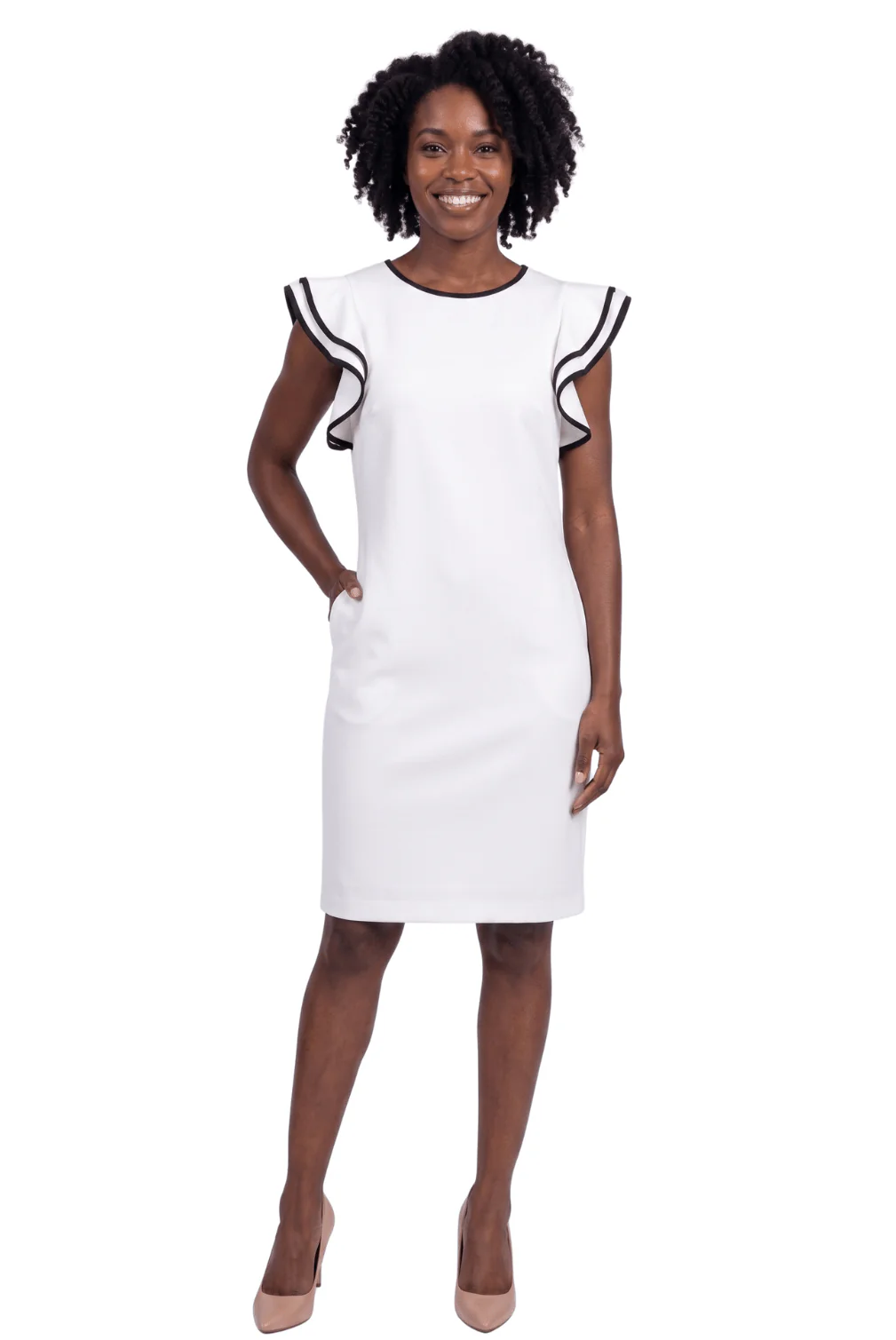 Contrast Ruffle Sleeve Sheath Dress by Divine Apparel