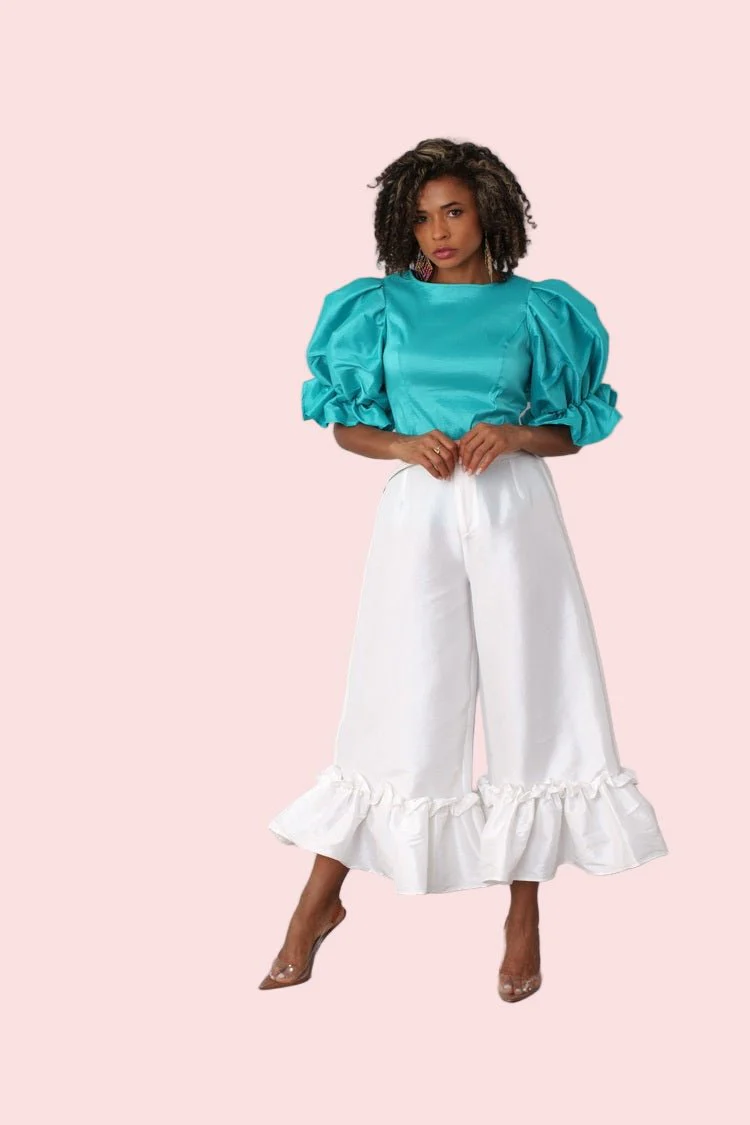 Dramatic Ruffle Hem Wide Leg Pants - 82170 - Image 14