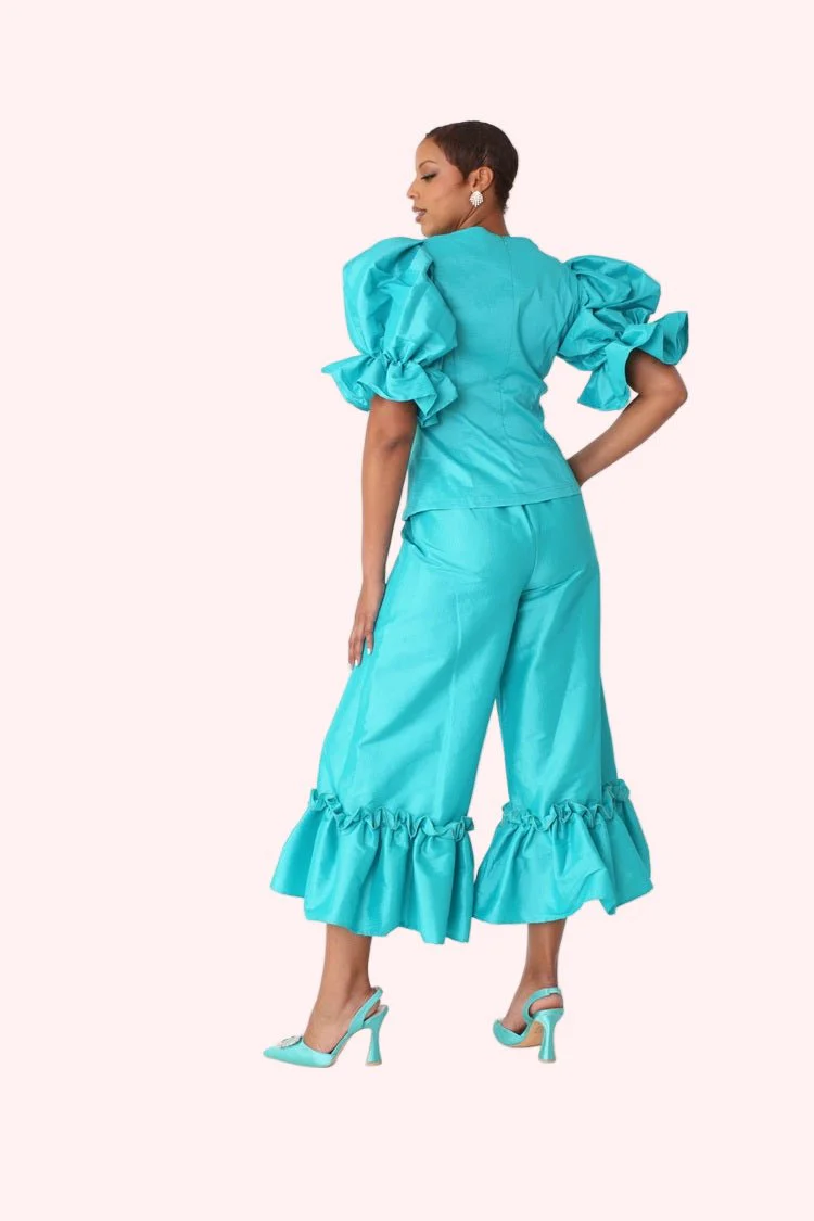 Dramatic Ruffle Hem Wide Leg Pants - 82170 - Image 5