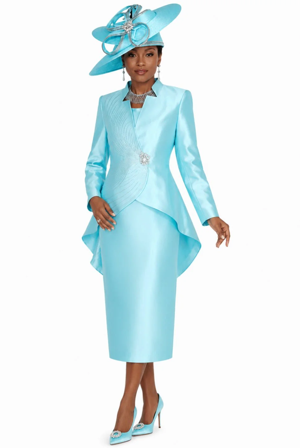 Elegant 2-Piece Rhinestone Shantung Dress Suit – Asymmetrical Jacket & Sheath Dress - 6259 - Image 3