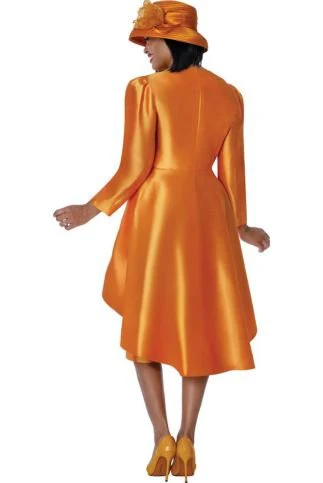 Elegant Orange Satin 2-Piece Church Suit with Rhinestone Rosette & Jacket G401712 - Image 2