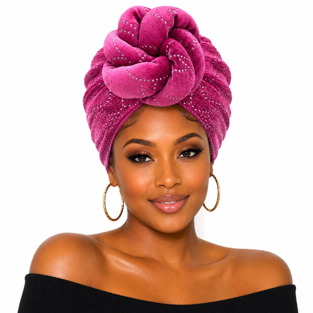 Elegant Rhinestone Studded Knot Turban Hair Wrap