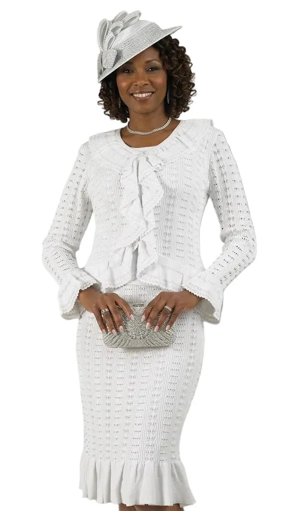 Elegant Ruffle-Trim Knit Skirt Suit by Lily & Taylor
