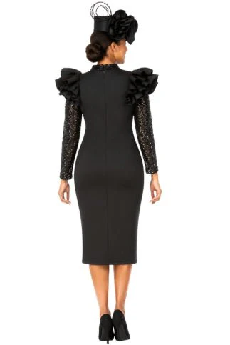 Elegant Scuba Sheath Dress w/ Semi-Sheer Lace Slv - Image 2