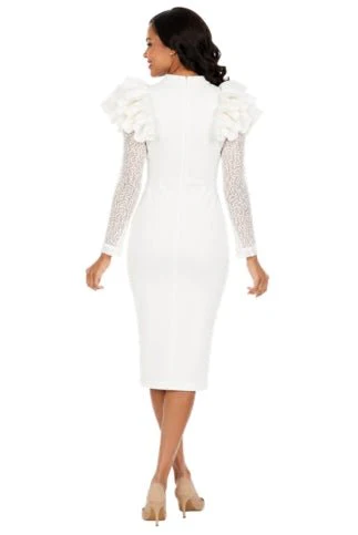 Elegant Scuba Sheath Dress w/ Semi-Sheer Lace Slv - Image 4