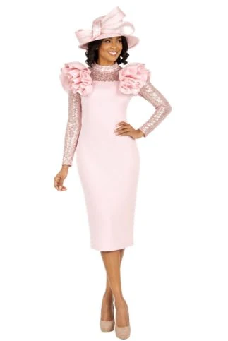 Elegant Scuba Sheath Dress w/ Semi-Sheer Lace Slv - Image 5