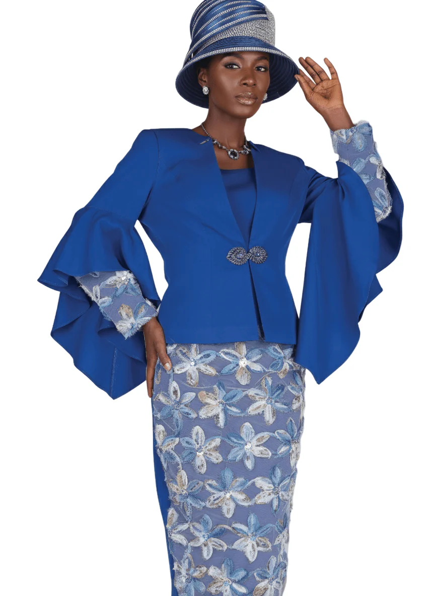 Elegant Three-Piece Floral Skirt Suit with Ruffle Sleeve Jacket & Cami