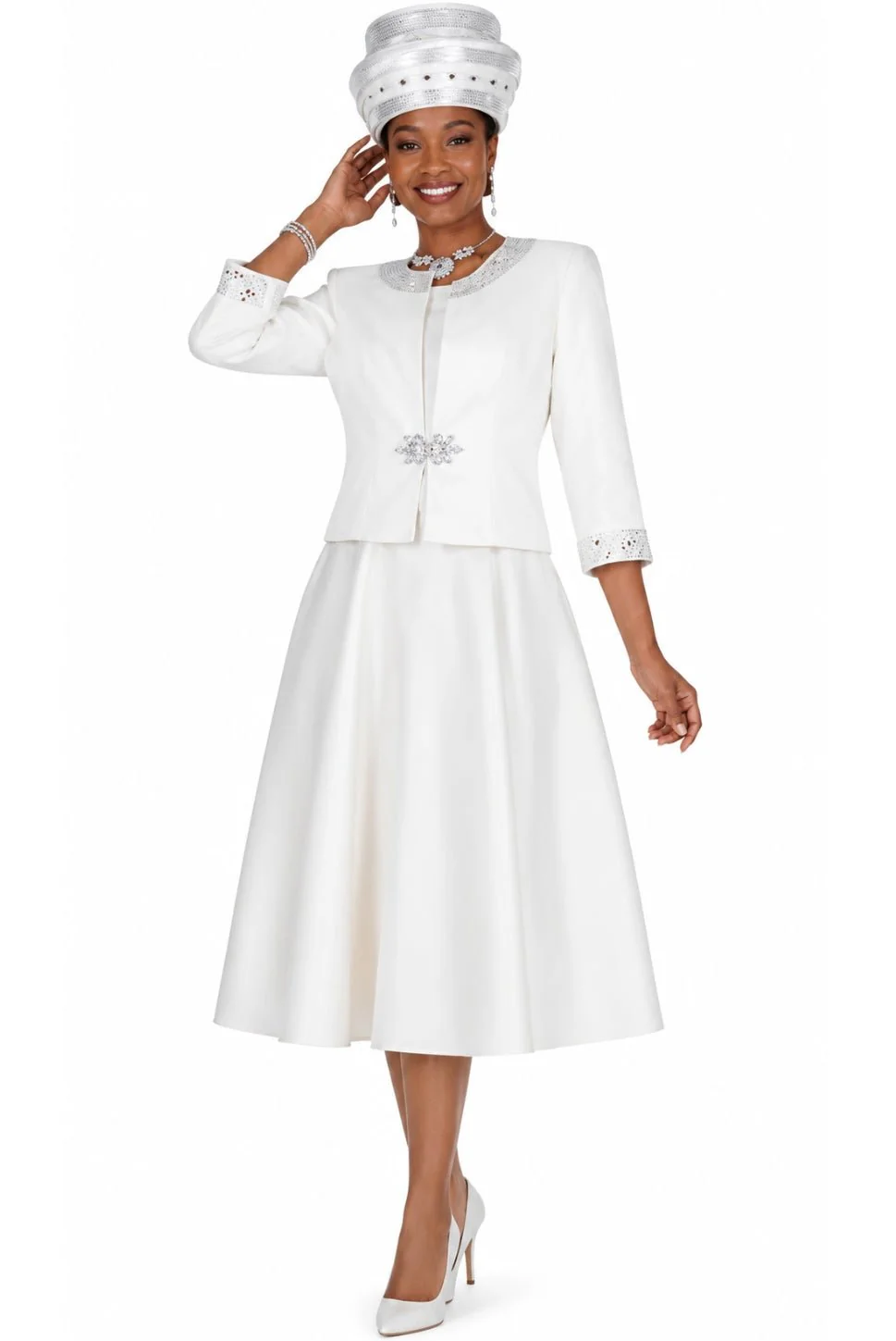 Elegant Two-Piece Embroidered Dress Set with Cropped Rhinestone Jacket 6465