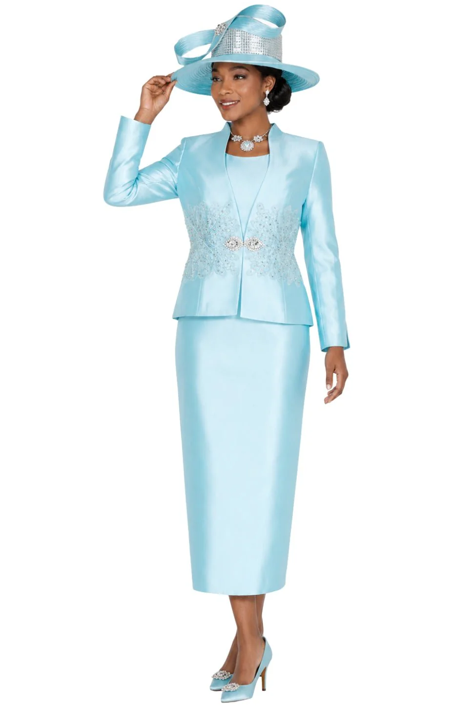 Embellished 3-Piece Twill Satine Jacket, Skirt, and Camisole Set 6406