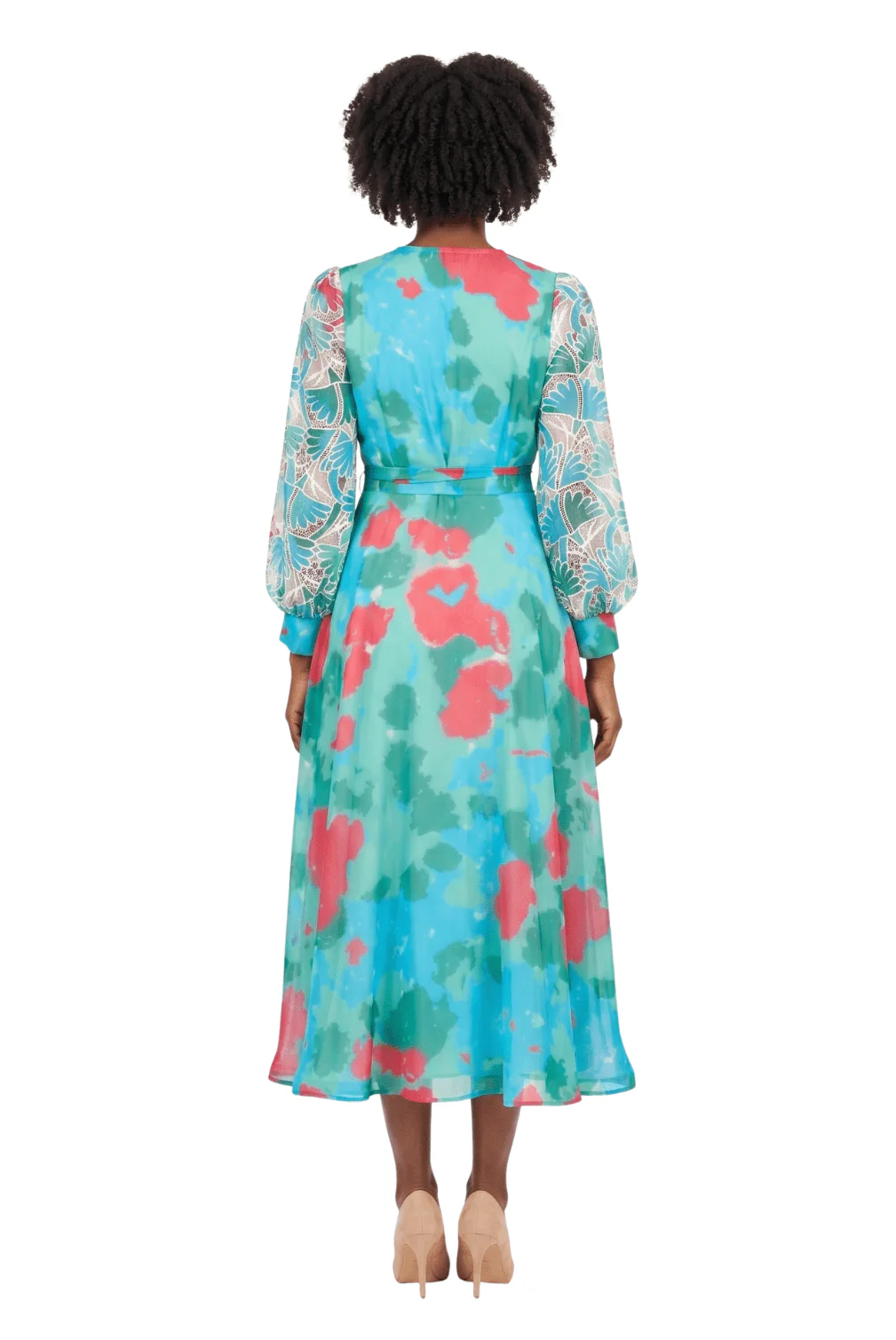 Embroidered Floral Chiffon Maxi Dress w/ Belt-Plus - Image 2
