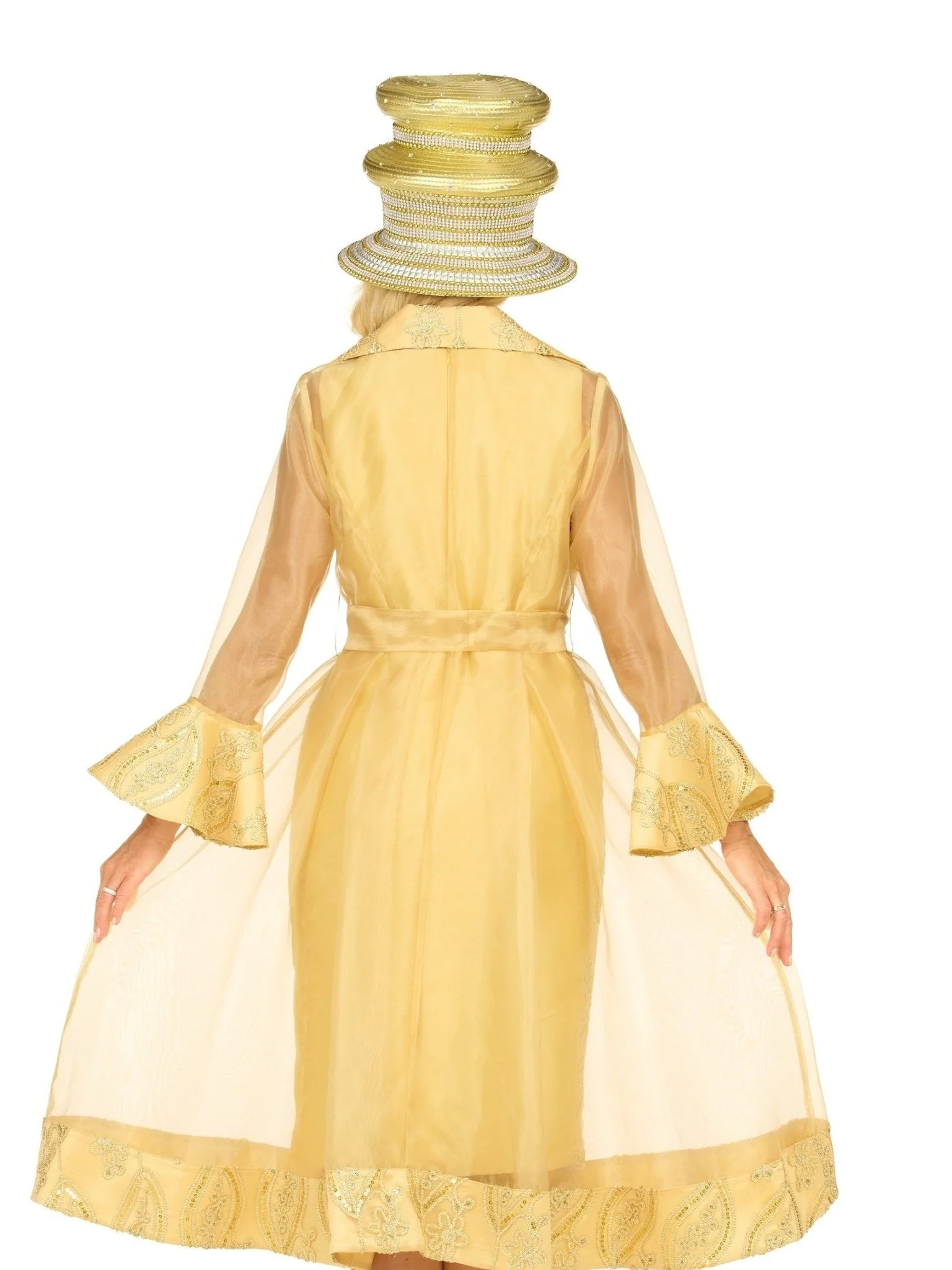 Embroidered Mesh 2pc A-Line Jacket Dress w/ Belt - Image 3