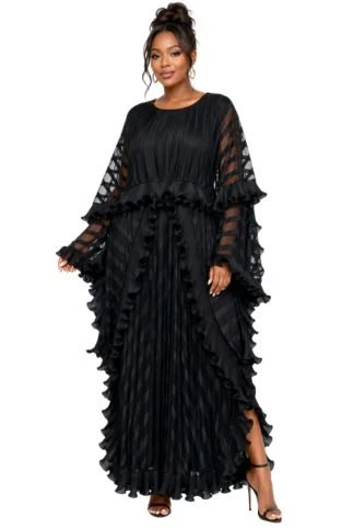 Ethereal Cascade Pleated Maxi Dress - 83024