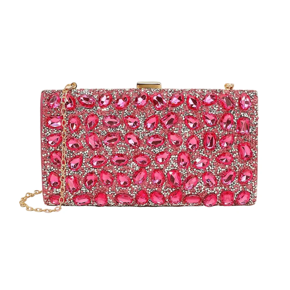 Faceted Stone Embellished Evening Clutch Bag